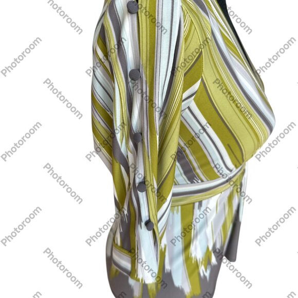 BCBG Maxazria Small Striped Faux Wrap Bodice Green Short Sleeve Top - Picture 3 of 7